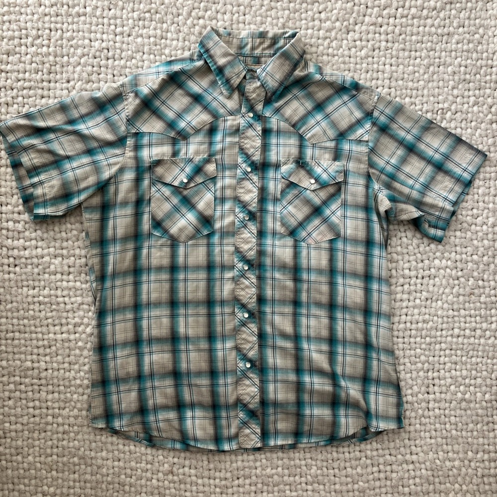 Wrangler Western Pearl Snap Work Shirt Men's Large Vintage 90s Y2K Country Rodeo